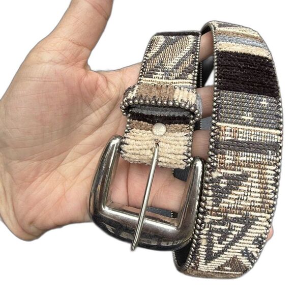 Absolutely Fresh Belt Mens Large Beige Brown Gray Southwest Pattern Leather USA - Picture 1 of 6